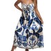 Printed Fashion Hollow Neck Strap Loose Dress for Women