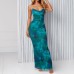 Printed strap waist cinching sexy bag buttocks long suspender dress for women
