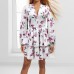 Printed V-neck lantern sleeve waist cinched dress