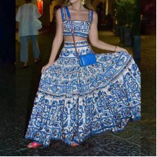 Short camisole top printed large skirt fashion set