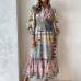 Colorful printed lantern long sleeved waist cinching dress for women