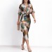 Printed V-neck lace up waist slimming dress Printed V-neck lace up waist slimming dress
