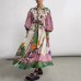 Lantern sleeve printed long sleeved dress with a lapel and waist cinched design