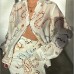 Printed shirt long sleeved slit skirt loose suit