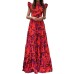 Printed round neck flying fly sleeves long ruffle hem big swing dress formal dress