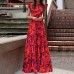 Printed round neck flying fly sleeves long ruffle hem big swing dress formal dress