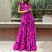 Printed round neck flying fly sleeves long ruffle hem big swing dress formal dress