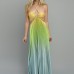 Gradient color neck hanging pleated fashionable long skirt dress