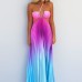 Gradient color neck hanging pleated fashionable long skirt dress