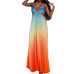 Gradient color neck hanging pleated fashionable long skirt dress