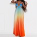 Gradient color neck hanging pleated fashionable long skirt dress