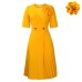V-neck Fashion Short Sleeve Solid Color Elegant Pleated  European Dress
