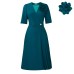 V-neck Fashion Short Sleeve Solid Color Elegant Pleated  European Dress