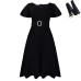 Fashionable Flared Sleeve Square Neck High Waist Solid Color Elegant European and American Dress