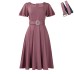 Fashionable Flared Sleeve Square Neck High Waist Solid Color Elegant European and American Dress