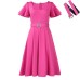 Fashionable Flared Sleeve Square Neck High Waist Solid Color Elegant European and American Dress