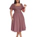 Fashionable Flared Sleeve Square Neck High Waist Solid Color Elegant European and American Dress