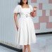 Fashionable Flared Sleeve Square Neck High Waist Solid Color Elegant European and American Dress