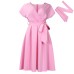 Fashionable V-neck Tie Elegant Plus Size Export European and American Dress