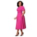 Elegant Waist-Cinched Flared Bubble-Sleeve Dress with Round Neckline