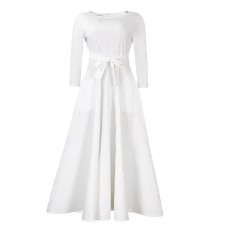 Fashionable temperament, solid color, large swing, lace up dress