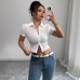 European and American White Short Sleeve Shirt for Women Short Length Slim Fit Waist-Cinching Design Trendy Style