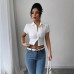European and American White Short Sleeve Shirt for Women Short Length Slim Fit Waist-Cinching Design Trendy Style