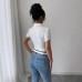 European and American White Short Sleeve Shirt for Women Short Length Slim Fit Waist-Cinching Design Trendy Style