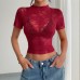 European and American Style Half-high Collar Lace Ruffle Trim Thin Women's Unique Sexy Slim Fitting Top