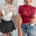 European and American Style Half-high Collar Lace Ruffle Trim Thin Women's Unique Sexy Slim Fitting Top