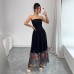 Sexy Floral Embroidered Strapless Long Dress for Women
