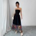 Sexy Floral Embroidered Strapless Long Dress for Women