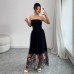 Sexy Floral Embroidered Strapless Long Dress for Women