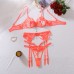 Embroidered mesh perspective sexy gathering lingerie three piece set