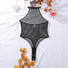 Mesh open cut jumpsuit sexy lingerie with hollowed out backless design