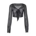 European and American Women's Fashion Sexy Transparent Polka Dot Print Long Sleeve Elegant Versatile Top
