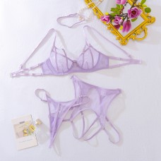 Purple spicy girl perspective bra set erotic lingerie underwear four piece set