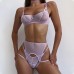 Purple spicy girl perspective bra set erotic lingerie underwear four piece set
