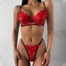 Female Embroidered Sexy Underwear Red Valentine's Day Set with Steel Hoop Gathering Sexy Bra