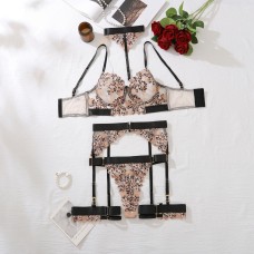 Sexy lingerie sexy women's embroidered leopard print five piece set