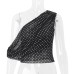 Sexy Oblique Collar Polka Dot Chiffon Transparent Irregular Blouse for Women Sexy Oblique Collar Polka Dot Chiffon Transparent Irregular Blouse for Women