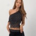 Sexy Oblique Collar Polka Dot Chiffon Transparent Irregular Blouse for Women Sexy Oblique Collar Polka Dot Chiffon Transparent Irregular Blouse for Women