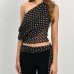Sexy Oblique Collar Polka Dot Chiffon Transparent Irregular Blouse for Women Sexy Oblique Collar Polka Dot Chiffon Transparent Irregular Blouse for Women