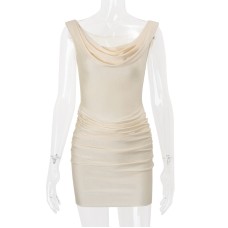 Sexy Layered Collar Fitted Pleated Solid Color Elegant Bodycon Dress for Women Sexy Layered Collar Fitted Pleated Solid Color Elegant Bodycon Dress for Women