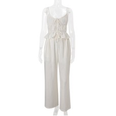 European Women's Fashion PersonalityFitted Pleated Strapless Top and Casual Pants Set