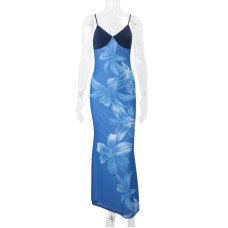 European and American Women's Fashion Sexy Strapless Printed Slim Fitted Elegant Dress