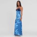 European and American Women's Fashion Sexy Strapless Printed Slim Fitted Elegant Dress
