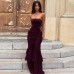 European Women's Fashion Sexy Strapless Mesh One-Shoulder Top with Pleated Ruffle Hem Skirt Set