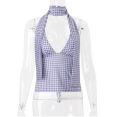 European and American Style Women's Fashionable Sexy Plaid Ribbon Slim Fit Versatile Strapless Camisole Top
