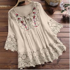 Spliced lace V-neck loose fitting women's top